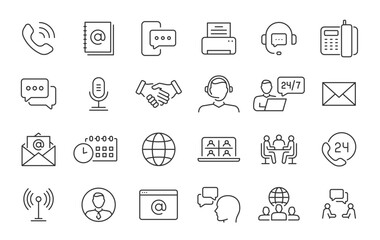 Communication web icon in line style. Chat, speech bubble, talking, point, chat, support, message, phone, globe, call, info collection. Vector illustration.