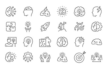 Brainstorming web icons in line style. Brain, idea, smart, creativity, skill, collection. Vector illustration.