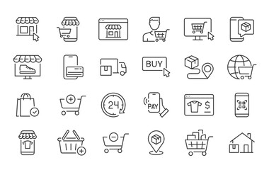 Online Shopping web icons in line style. E-commerce, web shop, credit card, mobile shop, digital marketing, collection. Vector illustration.