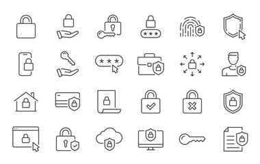 Lock web icons in line style. Security, safe, document, unlock, protection, issue, collection. Vector illustration.