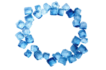 Circular frame of many small, blue ice cubes