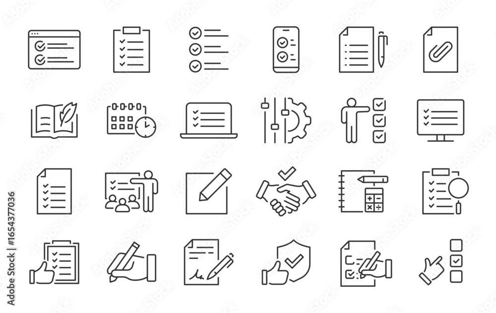 Poster task web icons in line style. checklist, project, workflow, to do list, manager, plan, multitasking,