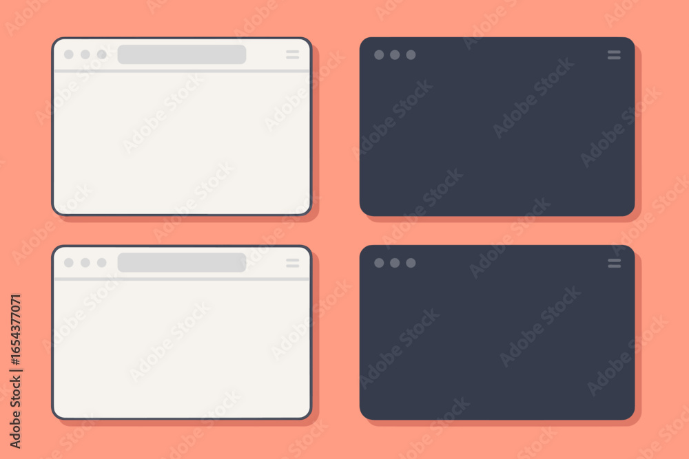Poster web browser window mockups in light and dark mode. vector illustration set of blank internet pages. 