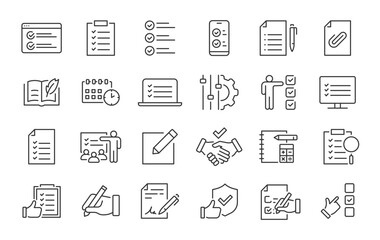 Task web icons in line style. Checklist, project, workflow, to do list, manager, plan, multitasking, collection. Vector illustration.
