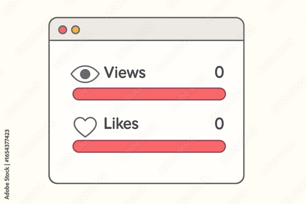 Poster social media views and likes counter at zero. digital marketing concept for tracking engagement metr
