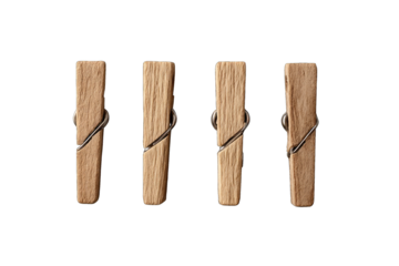 Four light brown wooden clothespins, side-by-side