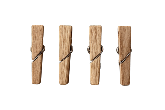 Four light brown wooden clothespins, side-by-side