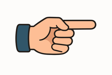 Pointing hand vector icon. Index finger shows direction. Hand gesture for choice, selection, clicking. Arrow symbol, navigation pointer, cursor. Click here button graphic element.
