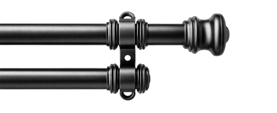 Black double curtain rod with decorative finials (1)