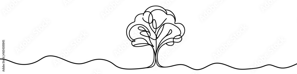 Poster tree icon. continuous one line drawing of tree. tree in one line style, isolated on white background