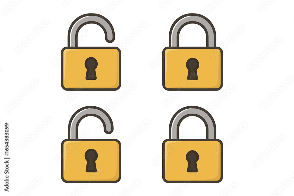Poster padlock icon set. open and closed lock. locked and unlocked state. security and privacy concept. dat
