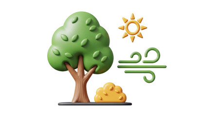 Isolated Tree with Sun and Wind