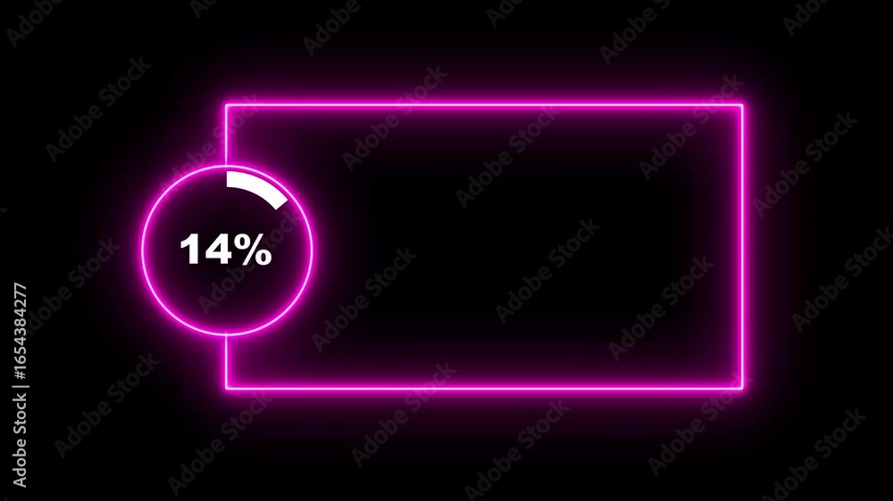 Poster numerical counting from 0 to 14. circular progress bar with bright neon green light and rectangle sq