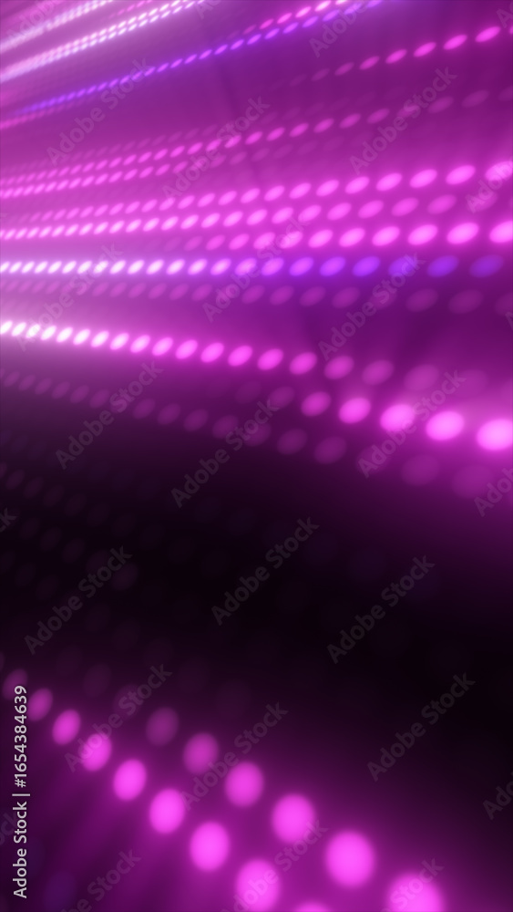 Poster Abstract glowing pink LED light pattern with rows of circular dots, creating a futuristic digital tunnel effect