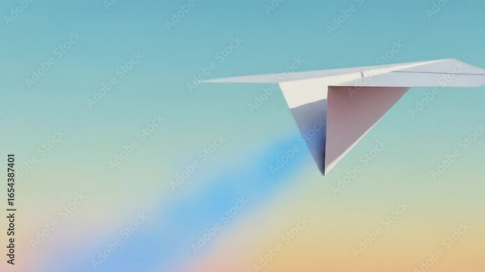 Aufkleber abstract paper airplane soaring through a clear blue sky with soft gradients and minimalistic design