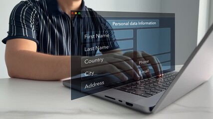 Digital online employee form. Human resource concept.Businessman filling out a form with personal data online. Personal data information management.