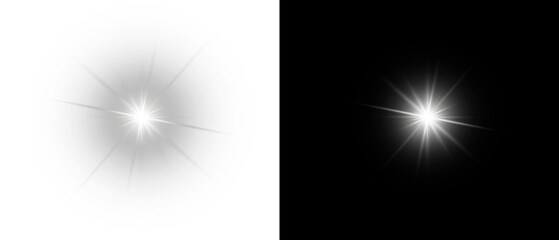 PNG Digital White Lens Flare with Star Glow and Beam on Transparent Background