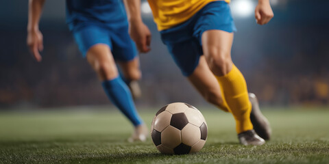 Fototapeta premium Exciting soccer match action stadium sports photography nighttime