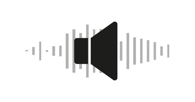 Animated speaker icon design with moving sound waves on white background