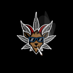 Capricorn smoking marijuana. Illustration of a Capricorn smoking marijuana as a symbol on a black background