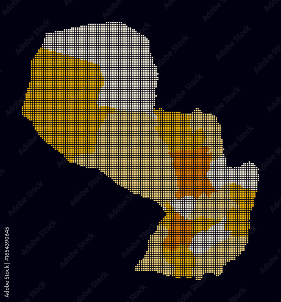 Poster paraguay dotted map. digital style map of the country on dark background. paraguay shape with square