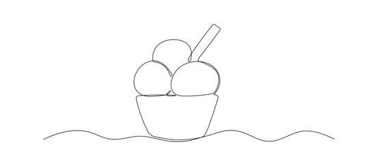 Ice cream, gelato one line vector sketch, continuous outline illustration