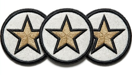 Three embroidered star patches on white