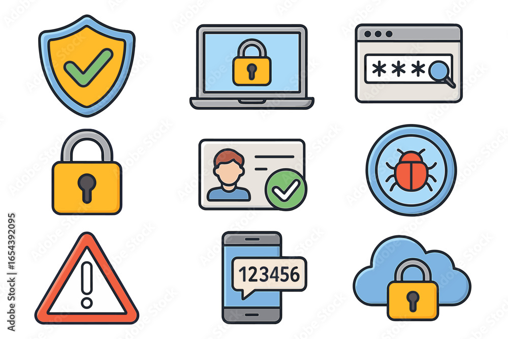 Poster digital security icon set. cybersecurity and data protection concepts. vector icons for online safet