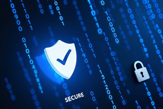 Cyber security data protection concept with shield and lock for online safety system