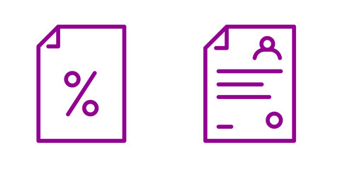 Purple Line Icons: Percentage and Profile Document, Modern Minimalist Design, Business Data.