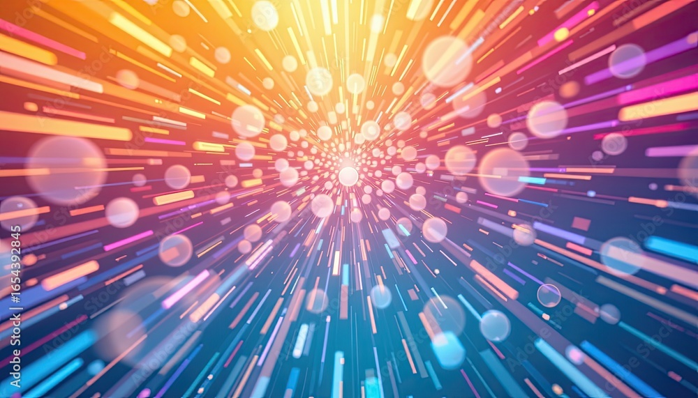 Poster vibrant burst of colorful light rays with dynamic motion in abstract background design