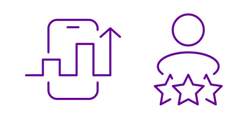 Mobile App Growth, Customer Satisfaction, Five-Star Reviews, Purple Line Art Icons, Upward Trend,...