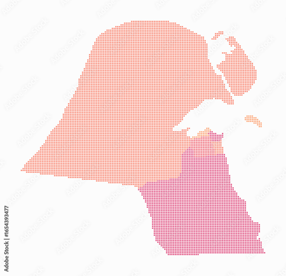 Poster kuwait dotted map. digital style map of the country on white background. kuwait shape with square do