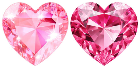 Fototapeta premium PNG Sparkling pink heart gemstones, element set on transparent background