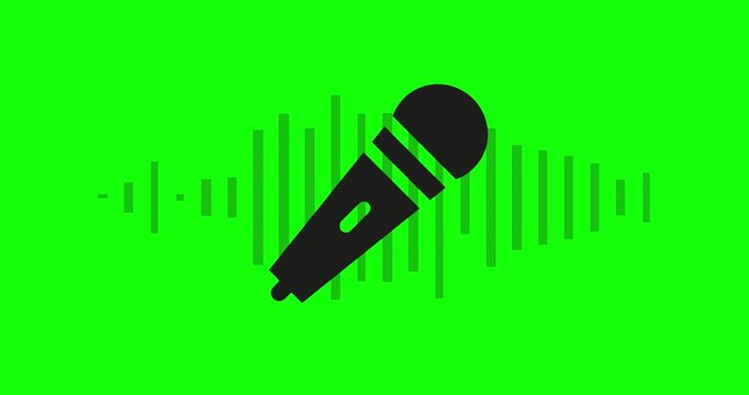 Microphone icon design with sound waves on green chroma
