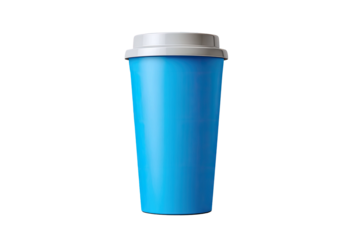 Bright blue reusable coffee cup with a light gray lid