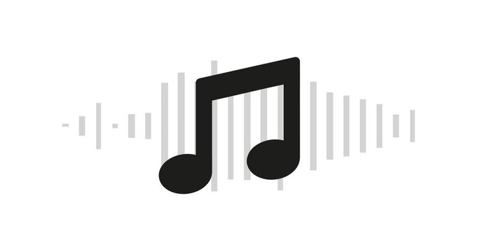 Musical note design moving with sound waves on a white background