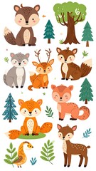 Fototapeta premium Cute forest animals
