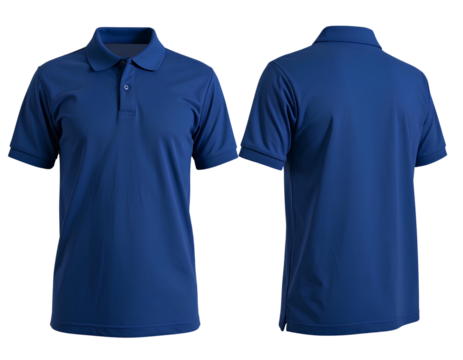 Dark Blue Polo T-Shirt on Invisible Mannequin, Front and Side Angled Views, Isolated on Transparent Background PNG