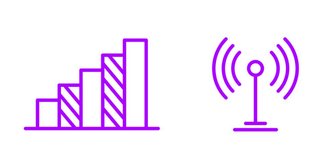 Purple Line Icons: Ascending Bar Graph and Wireless Signal, Modern Minimalist Design