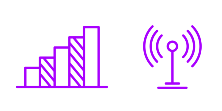 Purple Line Icons: Ascending Bar Graph and Wireless Signal, Modern Minimalist Design