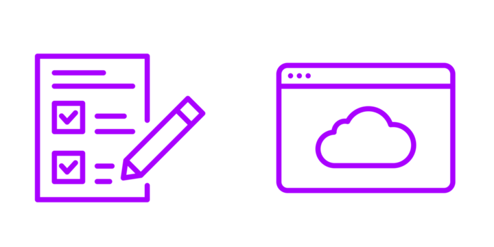 Purple Line Art Icons: Checklist, Pencil, Cloud Computing, Web Browser, Modern Design