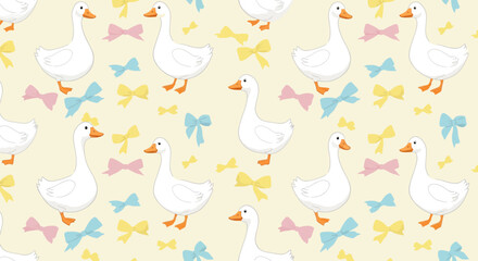 Delightful duck pattern with pastel bows, perfect for nursery decor or children's designs