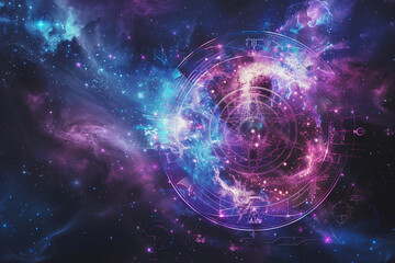 Obraz premium Abstract composition with zodiac circle in signs and symbols