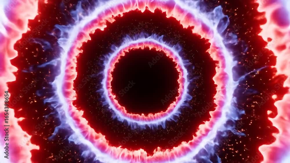Poster fiery circle animation with glowing particles on dark background loop
