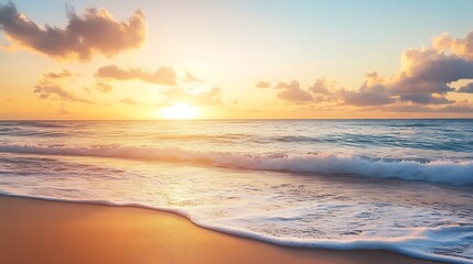 Obraz premium Beautiful sunrise beach ocean waves sand clouds sky nature landscape travel destination scenic view horizon