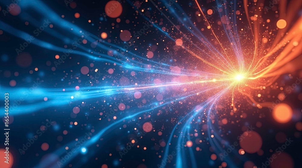 Poster a dynamic colorful visualization of quantum physics or particle acceleration with molecules