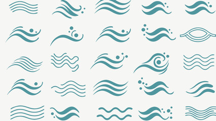 Vector collection of teal wave patterns and designs with varying shapes and arrangements on a white background