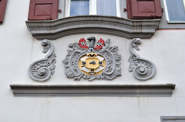 Ornate Decoration on Front of Old German Hotel 