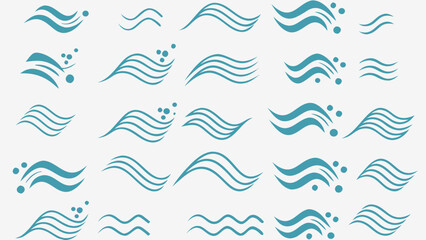 Vector collection of teal wave illustrations with varying line counts and bubble accents arranged on white background